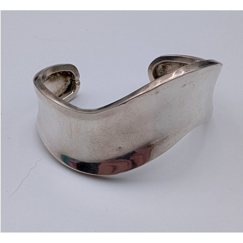 Mexico Alpaca Silver Wavy Cuff Bracelet Vintage Sculptural Wide Statement Bold